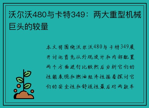 沃尔沃480与卡特349：两大重型机械巨头的较量